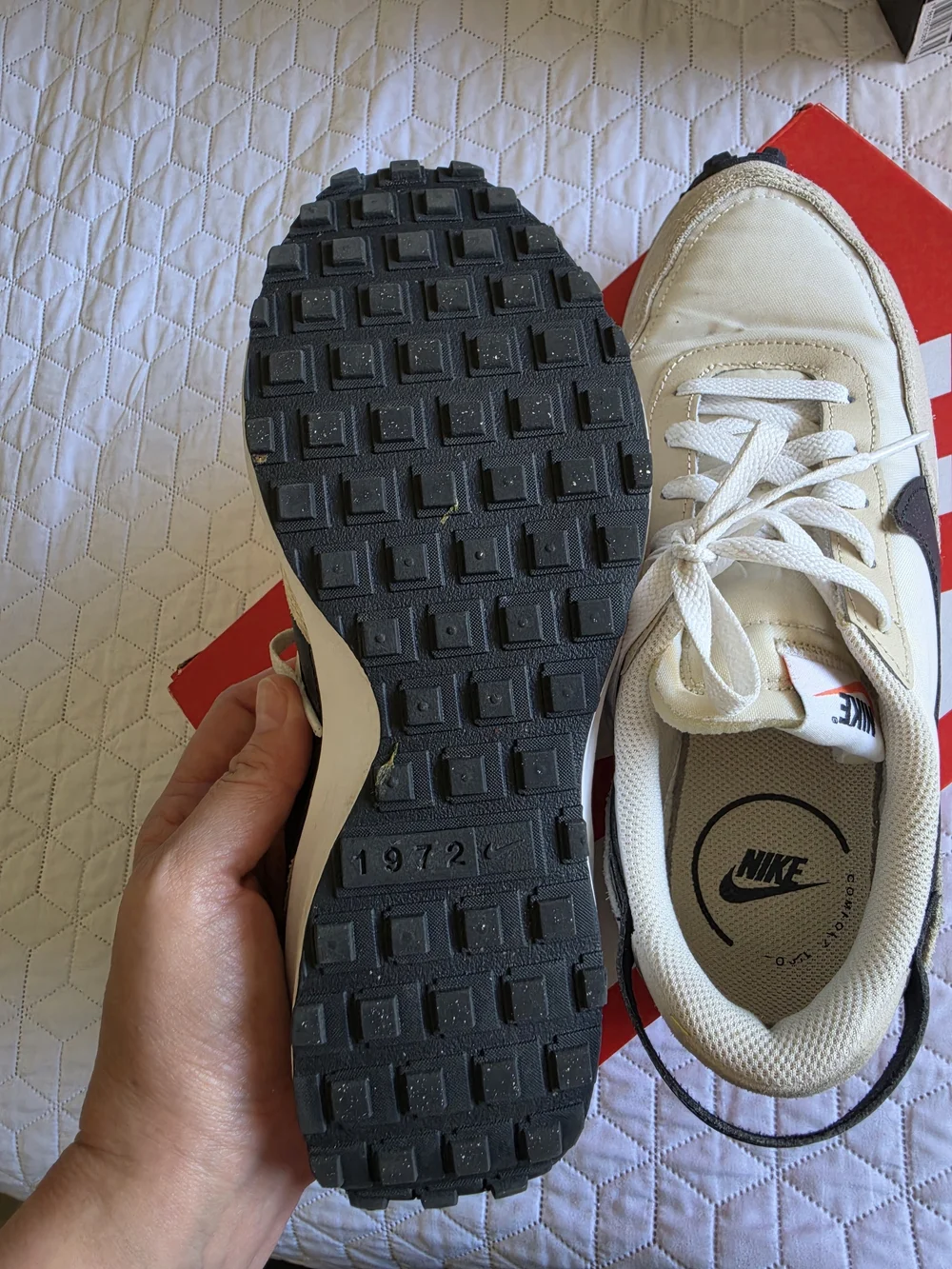 Nike Waffle Debut Cream and Black Low-Top Sneakers